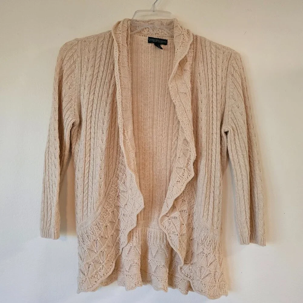 Lauren Jeans Company Ralph Lauren Creme Cotton Romantic Lace Knit Sweater Medium